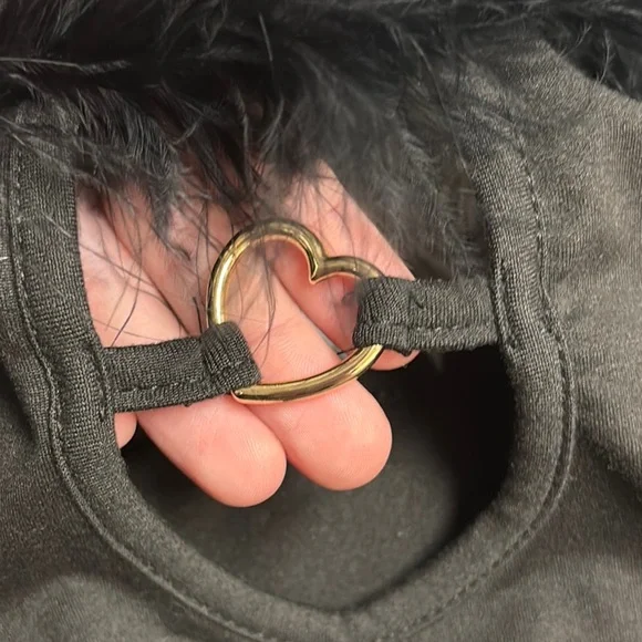 Black Feather Trim Crop Top with Cutout - Picture 10 of 14